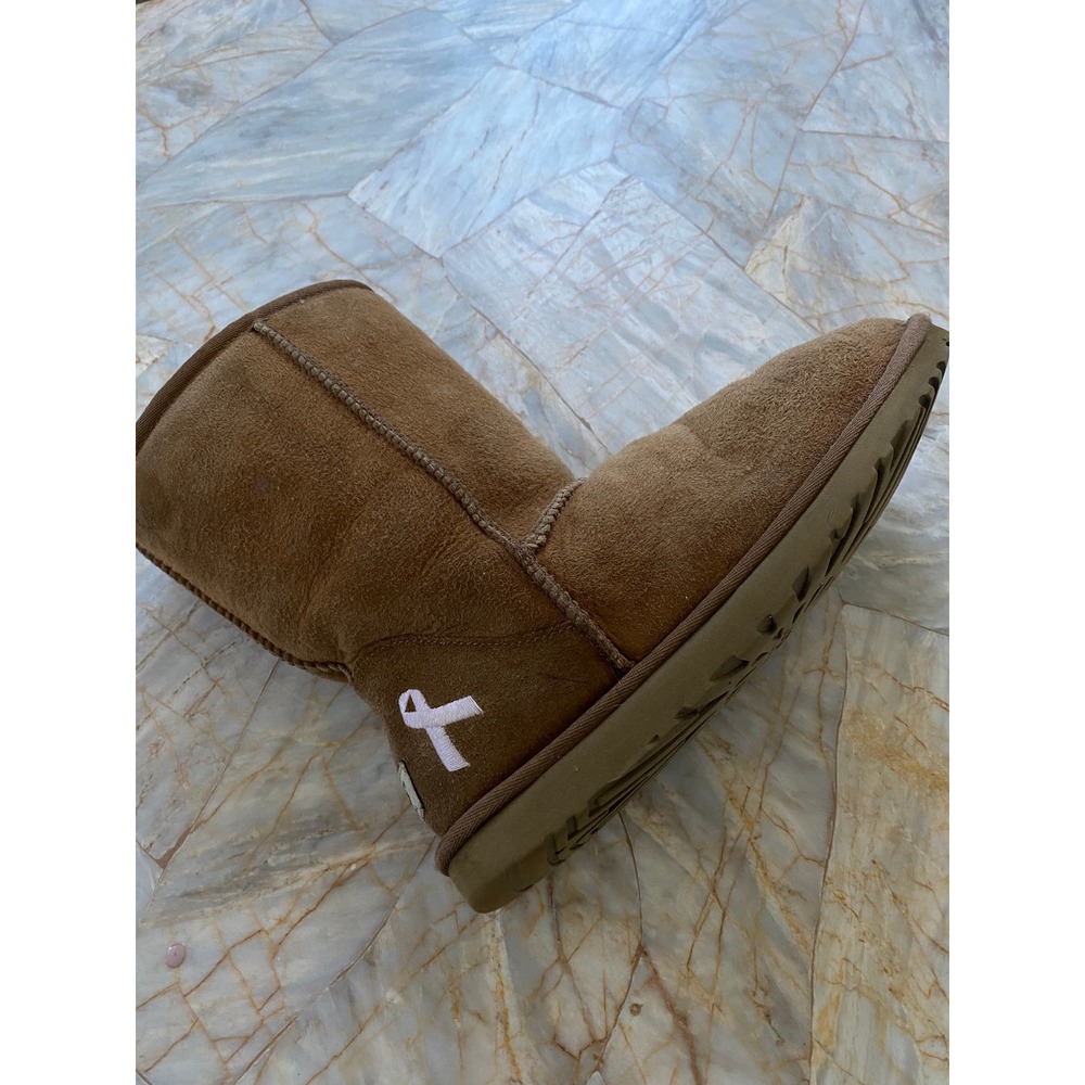 UGG Australia Classic Short Chestnut Suede Pink Ribbon Breast Cancer Boots - Picture 6 of 16